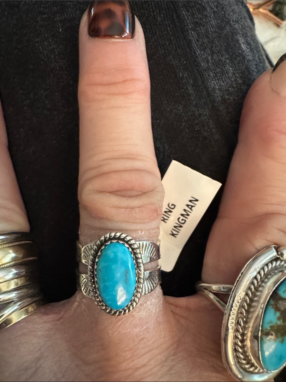 Kingman Turquoise Oval Statement Ring - Unbranded Sterling Style